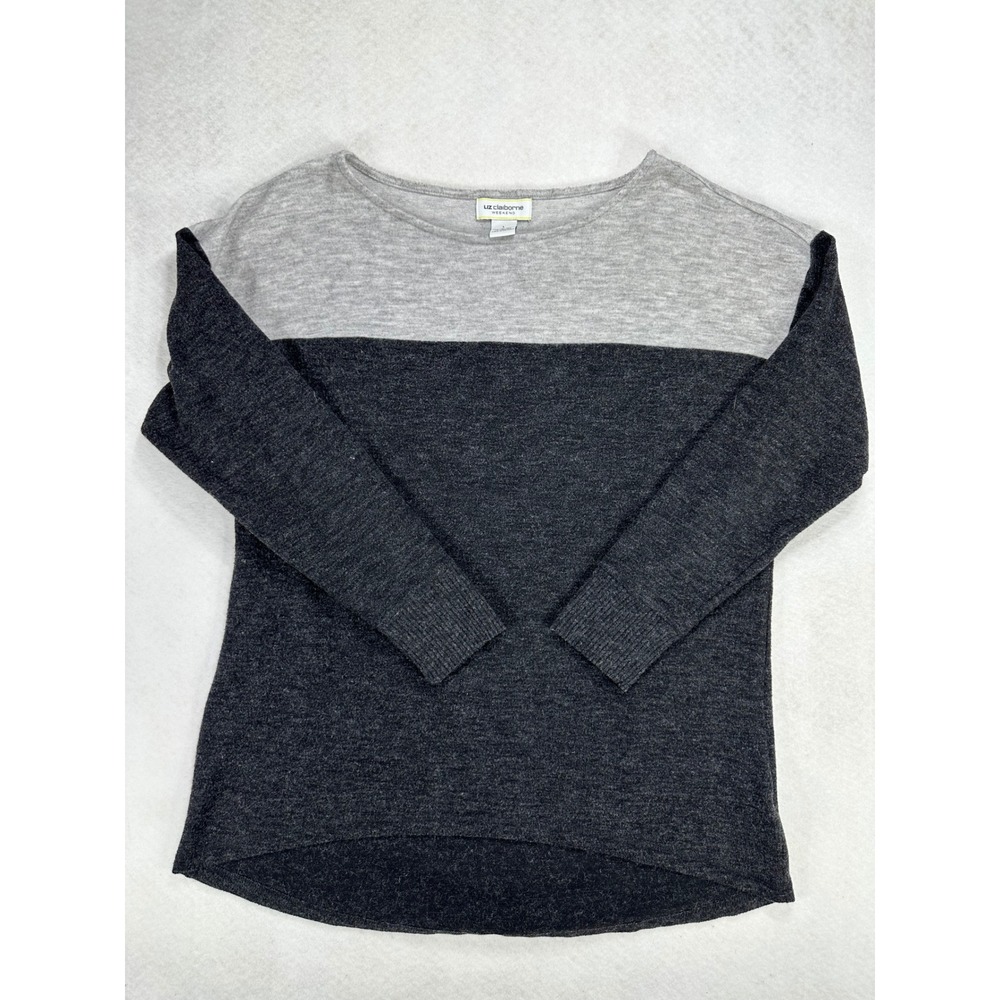 Liz Claiborne Weekend Womens Gray Colorblock Boat Neck Sweater Size L High Low